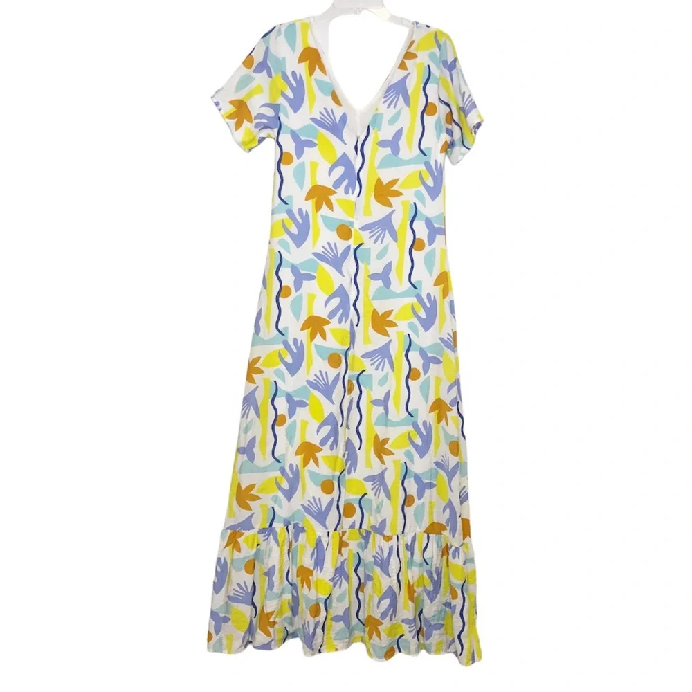 Molly Bracken Printed Maxi Dress V-Neck Ruffle White Size Medium Lili Sidonio - Picture 2 of 15